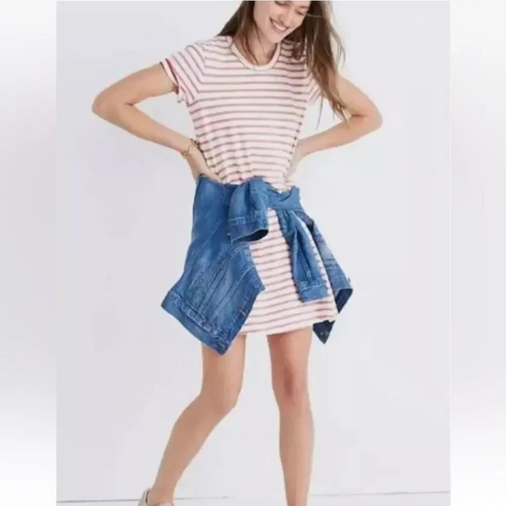 Madewell Mini Dress Size XS Muted Red/Cream Striped Retreat T-Shirt NWT